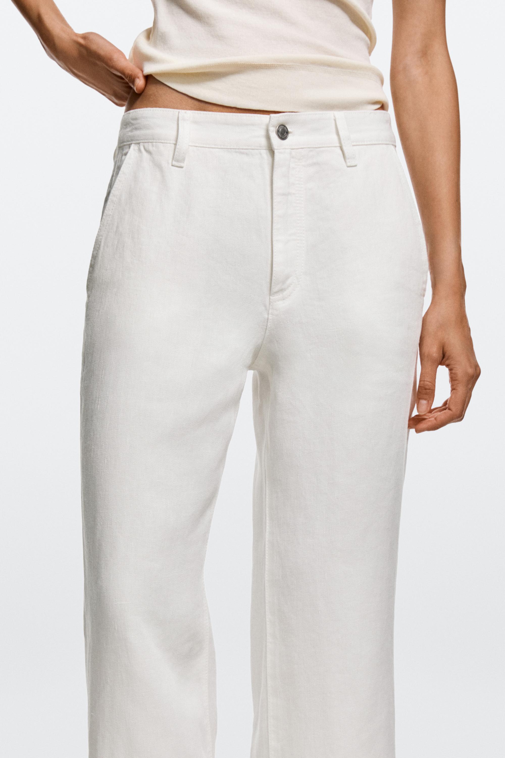 Pantalon flare cropped 100 % lin